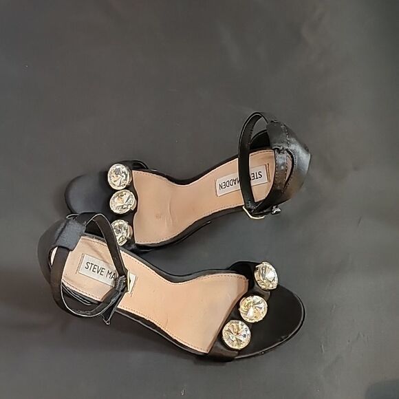 STEVE MADDEN SATIN OPEN TOE STILETTOS ADJUSTABLE BUCKLE ANKLE STRAP SANDAL R3 - Picture 5 of 16